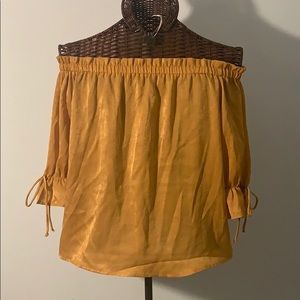 Mustard Gold off the shoulder tie sleeve top